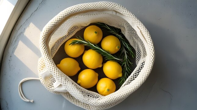 Minimalist Food Photography of Organic Lemons and Botanical Herbs with Premium Branding Space