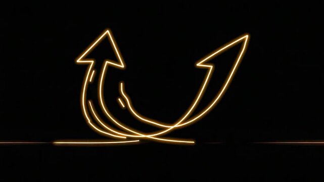 Neon arrow shape glowing gold in the dark
