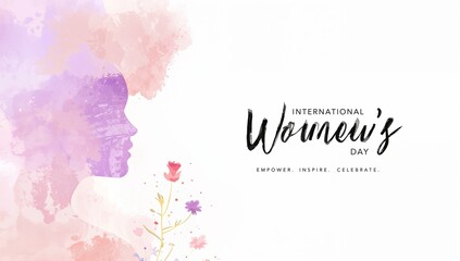 Obraz premium International Women’s Day Watercolor Background with Elegant Female Silhouette