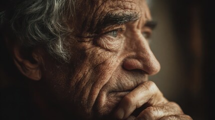 Obraz premium Gray-haired man in reflection, contemplating memory recall