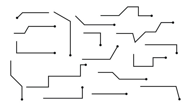 Abstract line connector elements set. Minimal geometric path and node lines collection. Tech circuit style connections for infographic and interface design