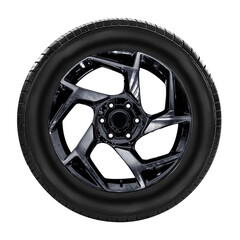 car wheel , alloy wheel sideview  black color isolated on a white background