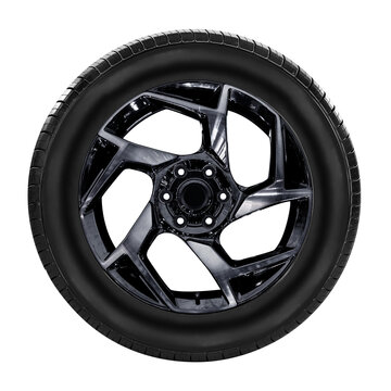 car wheel , alloy wheel sideview  black color isolated on a white background