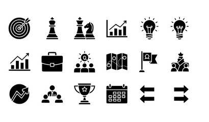 Business strategy glyph icon set vector planning growth success symbols isolated on transparent background © MdAshik