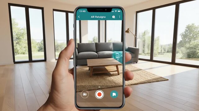 Dynamic furniture shopping experience with augmented reality interior design app demo. no people. 4k resolution video 30fps.