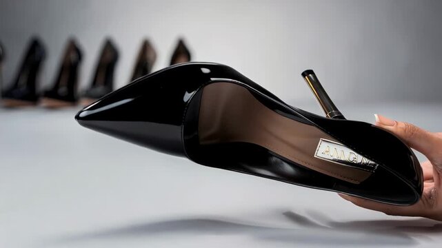 Medium shot of a high stiletto heel being attached to an elegant shoe showcasing bold style and the transformative power of interchangeable heel heights.
