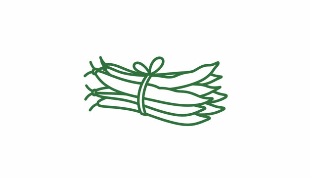 Green beans tied with string, simple line art illustration, healthy food concept
