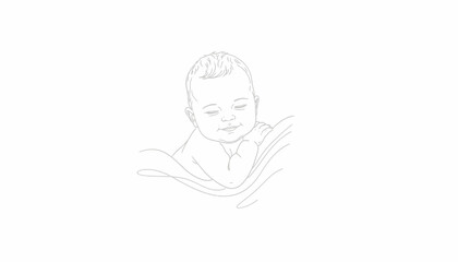 Obraz premium Gentle sketch of a sleeping baby, peaceful expression, delicate lines, soft focus, innocence, comfort