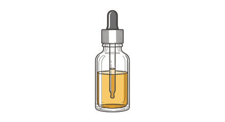 Fototapeta premium Glass dropper bottle with yellow liquid, cosmetic serum or essential oil, isolated on white