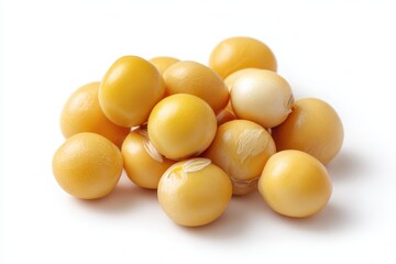 High-key photo of fresh yellow peas arranged on white background