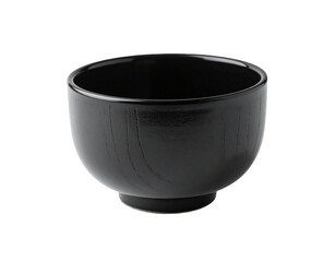 Glossy black ceramic bowl with smooth curved silhouette on white backdrop