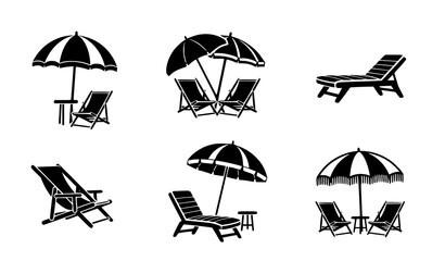 Summer beach lounge chair and umbrella vector icons © Md