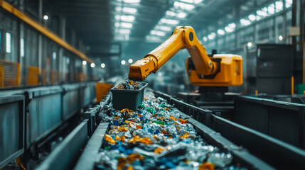 Naklejka premium Smart robot arm system for innovative warehouse and factory digital technology