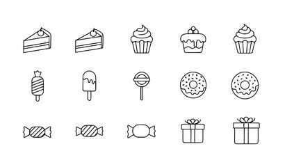 Dessert Line Icons Cake Cupcake Donut Candy Vector EPS 10 © BokaUllah