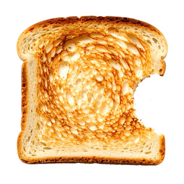 Crispy golden brown toast slice with a noticeable bite mark, ready for a simple breakfast or quick snack