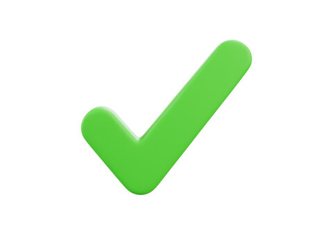 A vibrant, glossy, 3d rendered lime green check mark icon symbolizing approval, selection, or successful completion on transparent background