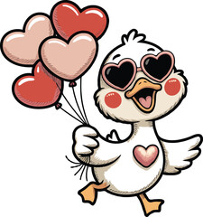 Fototapeta premium Cute Valentine Goose Holding Heart Clipart SVG PNG EPS | Kawaii Love Goose Illustration