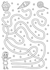 Girl sweet maze graphic black white sketch vertical illustration vector 