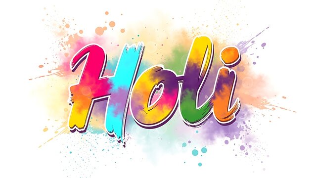 Colorful Holi Festival Typography with Vibrant Paint Splashes and Celebration