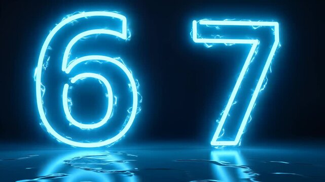 Glowing Neon Numbers 67, Futuristic Digital Display with Electric Blue Light, Representing Innovation and Technological Advancements