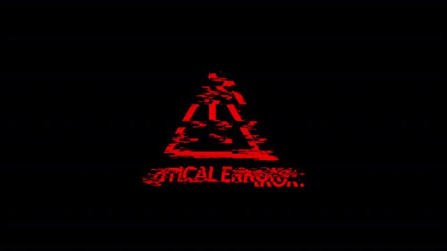 critical error text animation with glitch effect on Black Background critical error with warning sign with alpha channel 