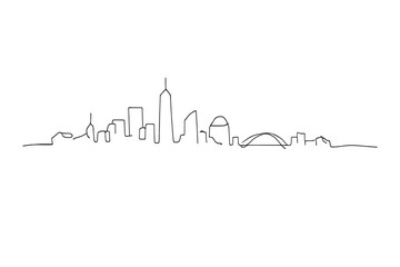 Fototapeta premium Minimalist Cityscape Drawing Muted City Emotion Minimalistic one line drawing city horizon with soft
