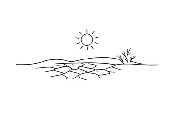 Fototapeta premium Minimalist Winter Sun Global Warming Winter Minimalist icon one line drawing weak winter sun over dry land