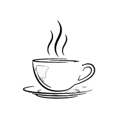 Fototapeta premium Hand Drawn Outline Steaming Cup of Hot Coffee or Tea, Cozy Morning Drink Concept on Isolated White Background