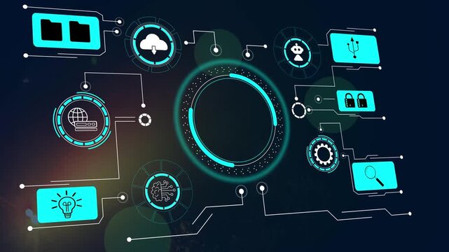 Abstract digital technology background with futuristic hud interface showing cloud computing, data storage and network connection