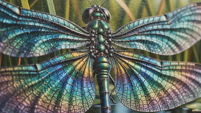 Iridescent dragonfly hyperrealistic closeup colorful insect with vibrant wings detailed body