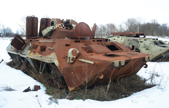 Russian BTR-82A destroyed by Ukrainian troops in Chernihiv region during the Russian-Ukrainian war.