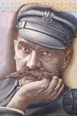 Jozef Pilsudski a closeup portrait from Polish money