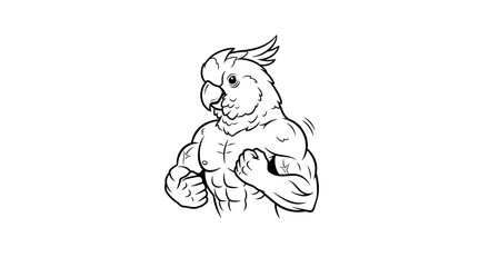 Fototapeta premium Muscular Cockatoo Bodybuilder Flexing Biceps, Funny Animal Fitness Concept