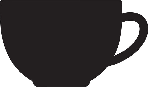 Minimalist black silhouette icon representing a coffee cup or teacup for design purposes