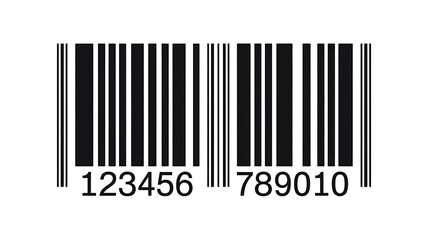 Clean, minimalist barcode with numbers 123456 and 789010 against a white background, representing product identification and retail