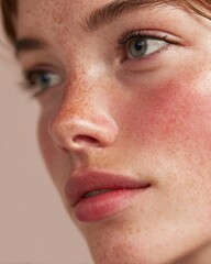 Fototapeta premium Ultra realistic close-up portrait of a woman's expressive features and natural beauty