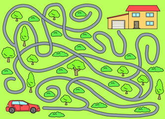 Car house maze graphic color sketch illustration vector