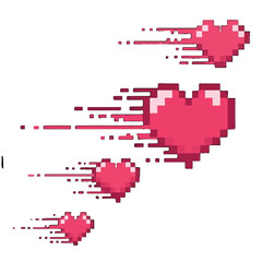Fototapeta premium Dynamic Pixel Art Hearts with Speed Lines, Isolated White Background
