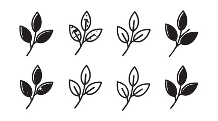 Set of Simple Leaf Icons Vector Illustration Botanical Elements Collection Sketch Style