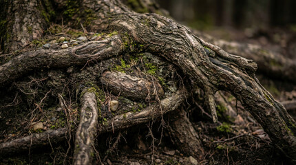 Obraz premium Macro shot of a tree or plant root system showcasing intricate textures and organic patterns