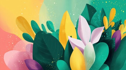 Colorful painting of flowers with a bright green background