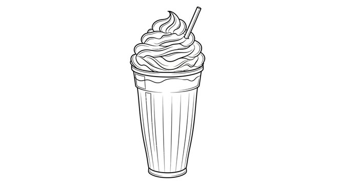 Hand-drawn sketch of a delicious milkshake with whipped cream and straw