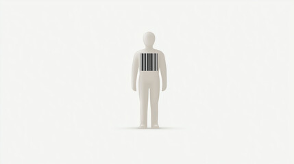 Fototapeta premium Barcode Man: A conceptual depiction of a figure with a barcode, symbolizing identity, data, and the digital age.