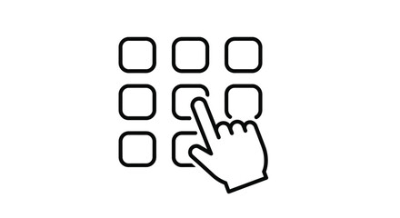 Outline icon representing a hand cursor selecting a specific square button on a simple nine-box grid interface