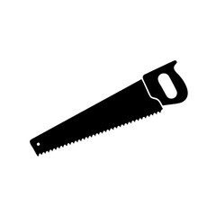 Hand saw silhouette, essential tool for wood crafting. Vector
