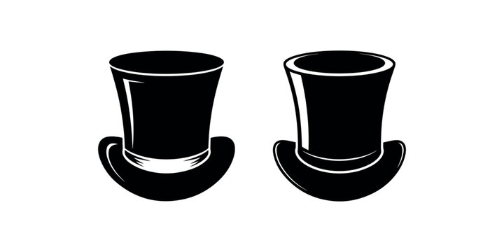 Vintage top hat icon silhouette collection with classic magician headwear and gentleman fashion accessory style isolated on white for formal attire logo