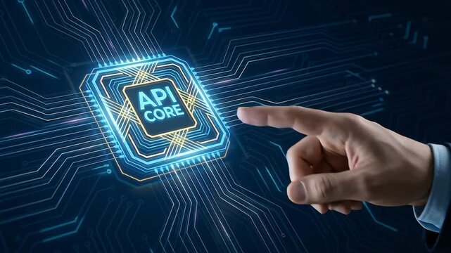 API integration system core cloud autonomous task SaaS development technology digital circuit interface connection data network innovation software AI cloud technology