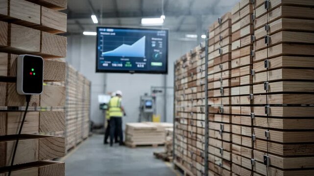 Wireless probes attached to kiln stacks monitor moisture levels sending instant data to optimize drying and prevent product damage.