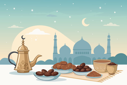 Vibrant Ramadan Food With Dates And Arabic Cof Creative Visual