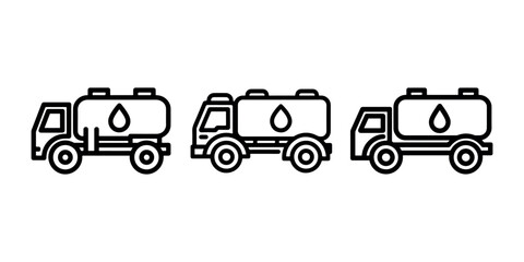 Oil truck icon set, fuel truck line art design. gasoline tanker transport in outline style. delivery truck vector illustration